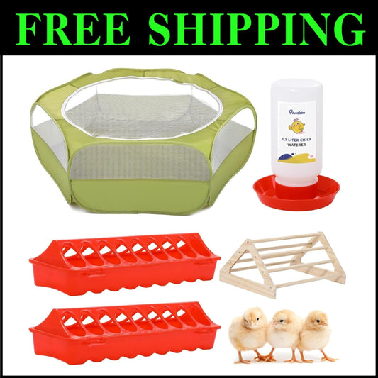 Lightweight 5-in-1 Brooder Kit for Chicks - Playpen, Feeder & Waterer Included