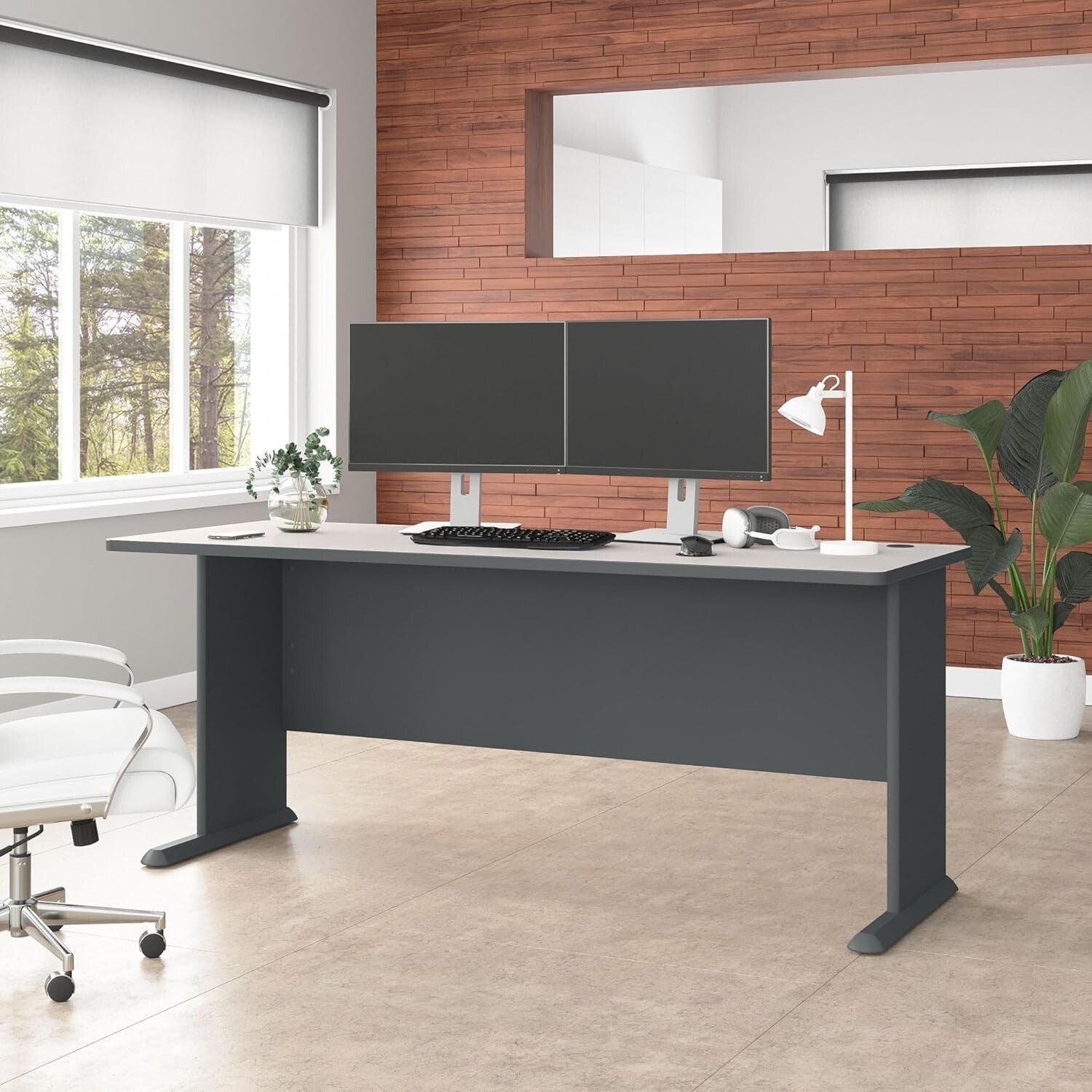 Bush 72W Executive Desk with Wire Management - Slate & White Spectrum Elegance