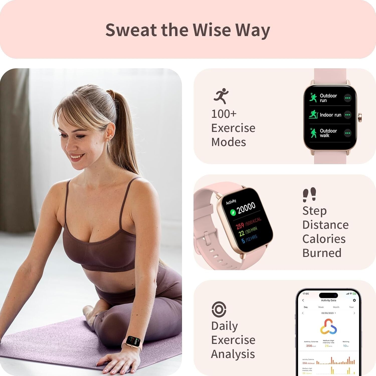 Premium Women's Fitness Watch: 1.8'' Touch Screen, Heart Rate & Activity Tracker