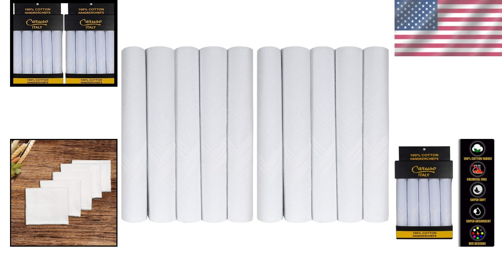 10 Luxurious 100% Cotton Handkerchiefs - Machine Washable, 46cm for Everyday Use