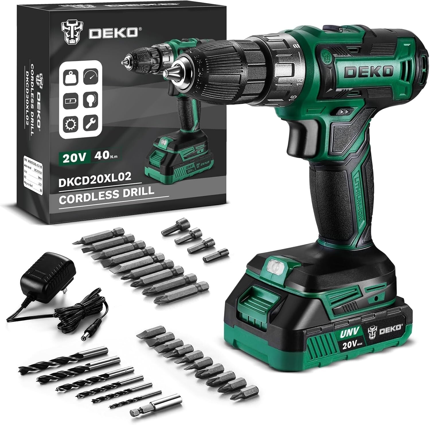 Versatile DEKO PRO 20V Electric Power Drill with Bits and Magnetic Holder
