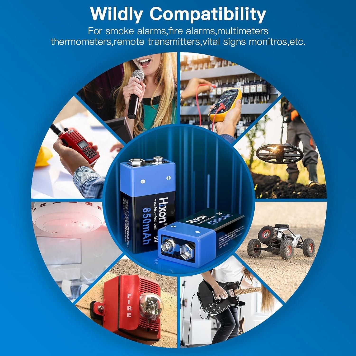 Fast-Charging 9V Battery Set - 850mAh Rechargeable Lithium Pack with Charger