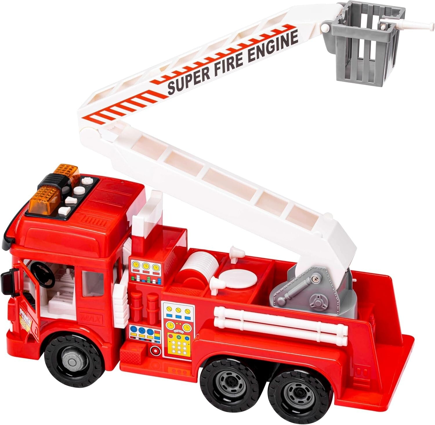 Durable Large Fire Truck with Opening Doors, Figures, and Educational Card Game