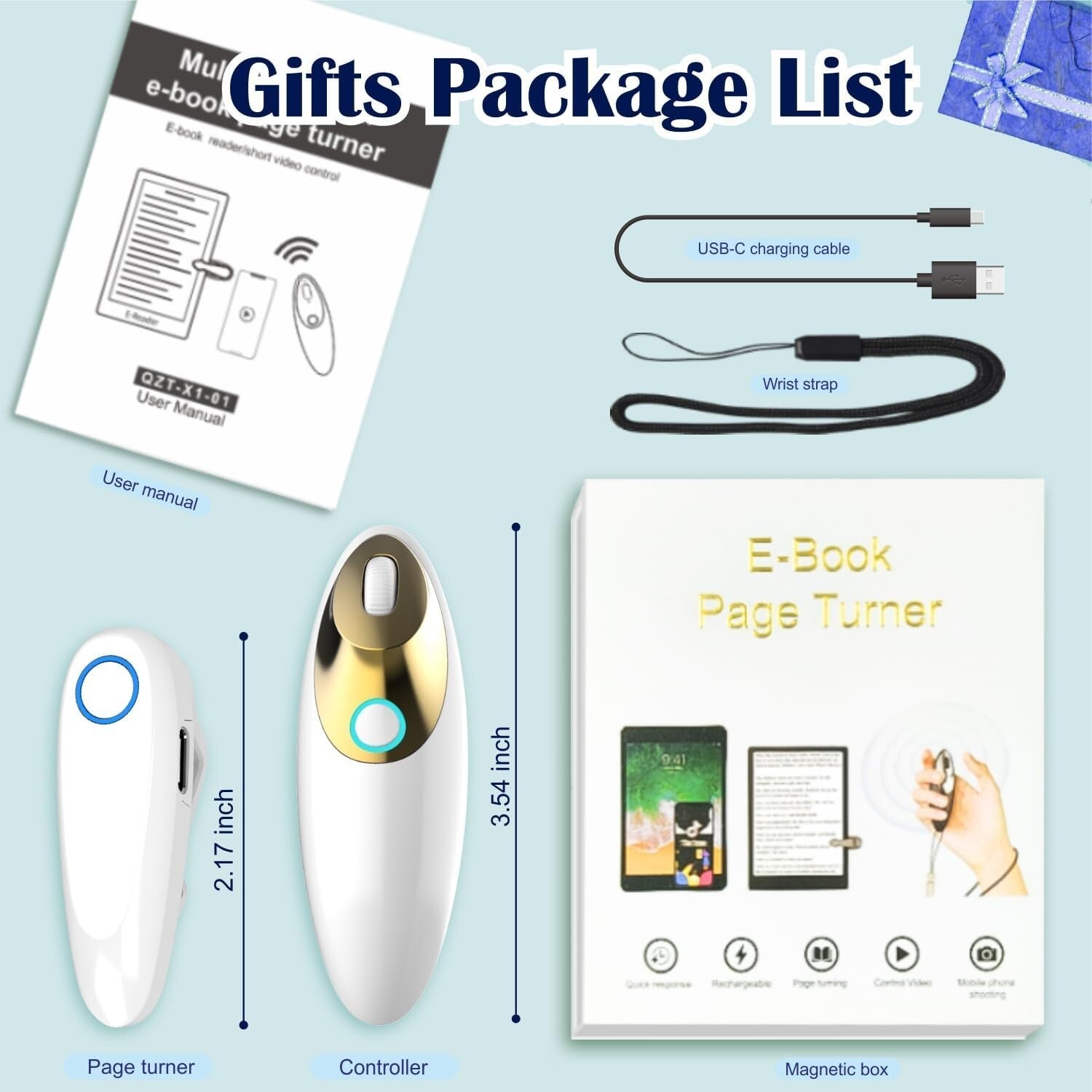 Ergonomic Remote Control Page Turner for Kindle, iPad & TikTok Browsing - White