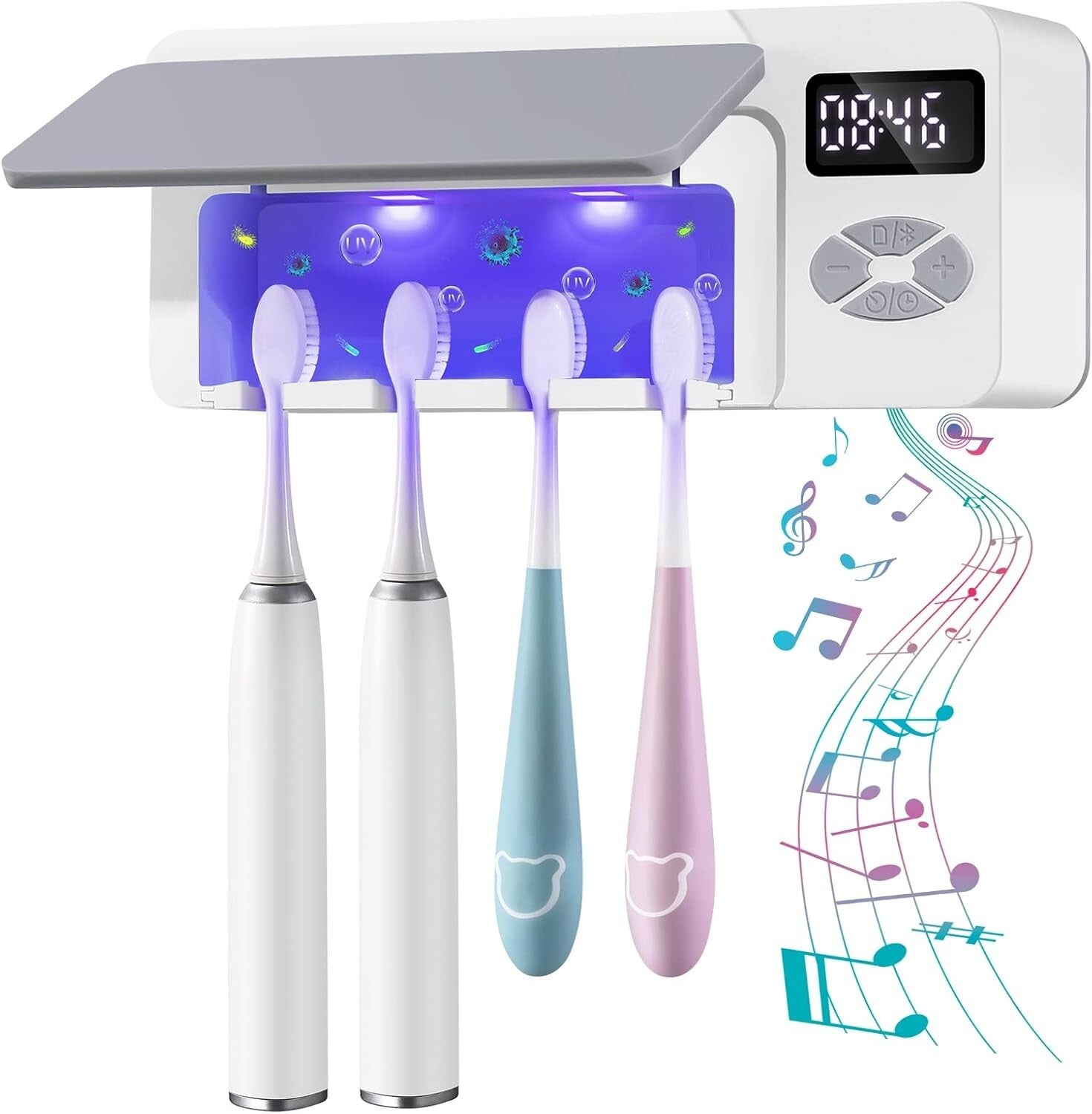UV Cleaning Bluetooth Toothbrush Holder - Multifunctional 4-in-1 Organizer