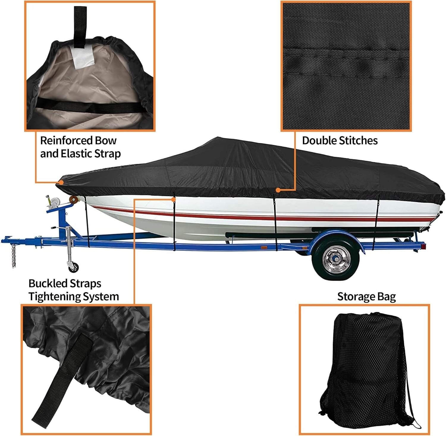 Durable Waterproof Boat Cover for 17'-19' V-Hull, Fishing, and Bass Boats