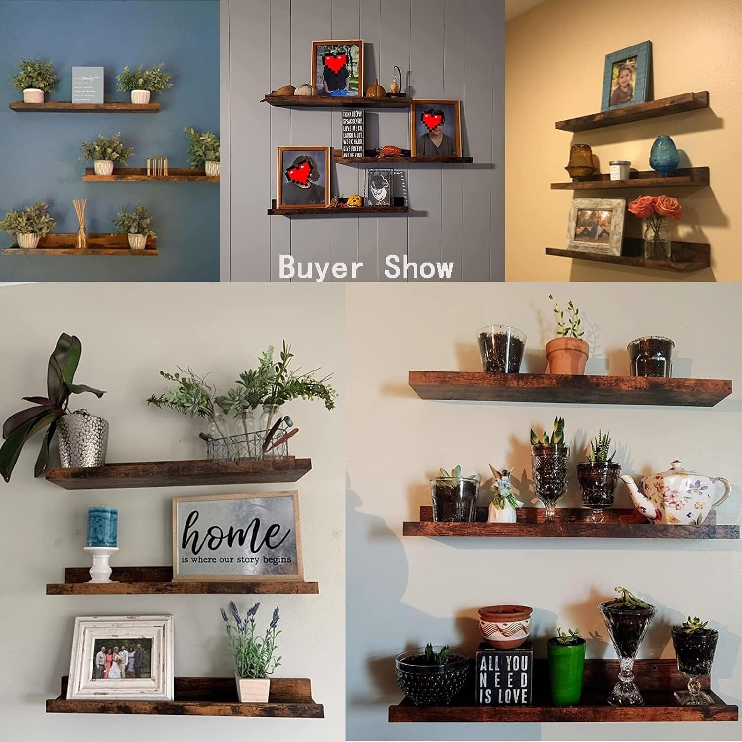 Sturdy Rustic Floating Shelves - Set of 3 for Wall Organization, 24 Inch Size