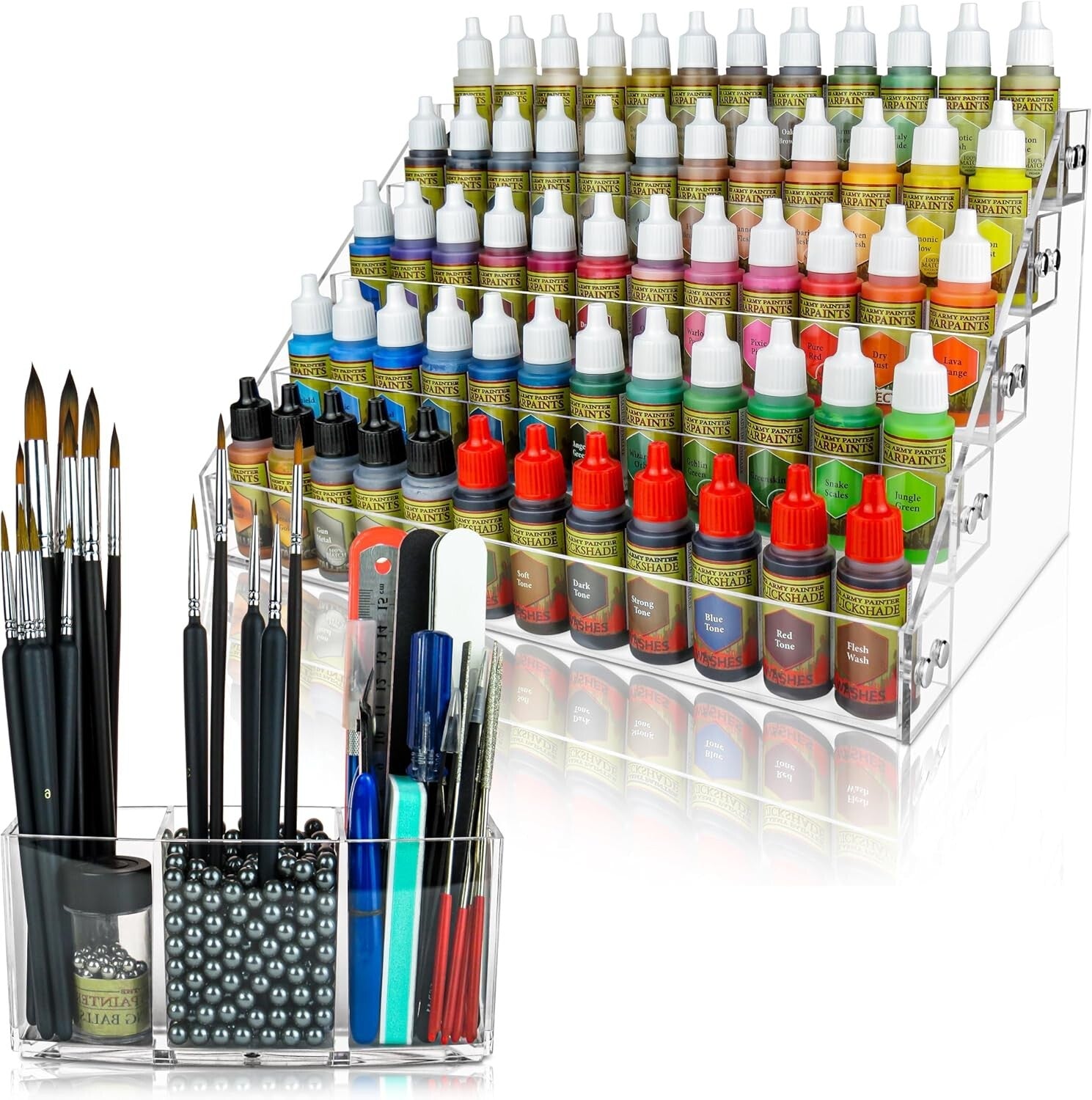Compact & Elegant Paint Organizer with Acrylic Brush Holder - Minimal Assembly