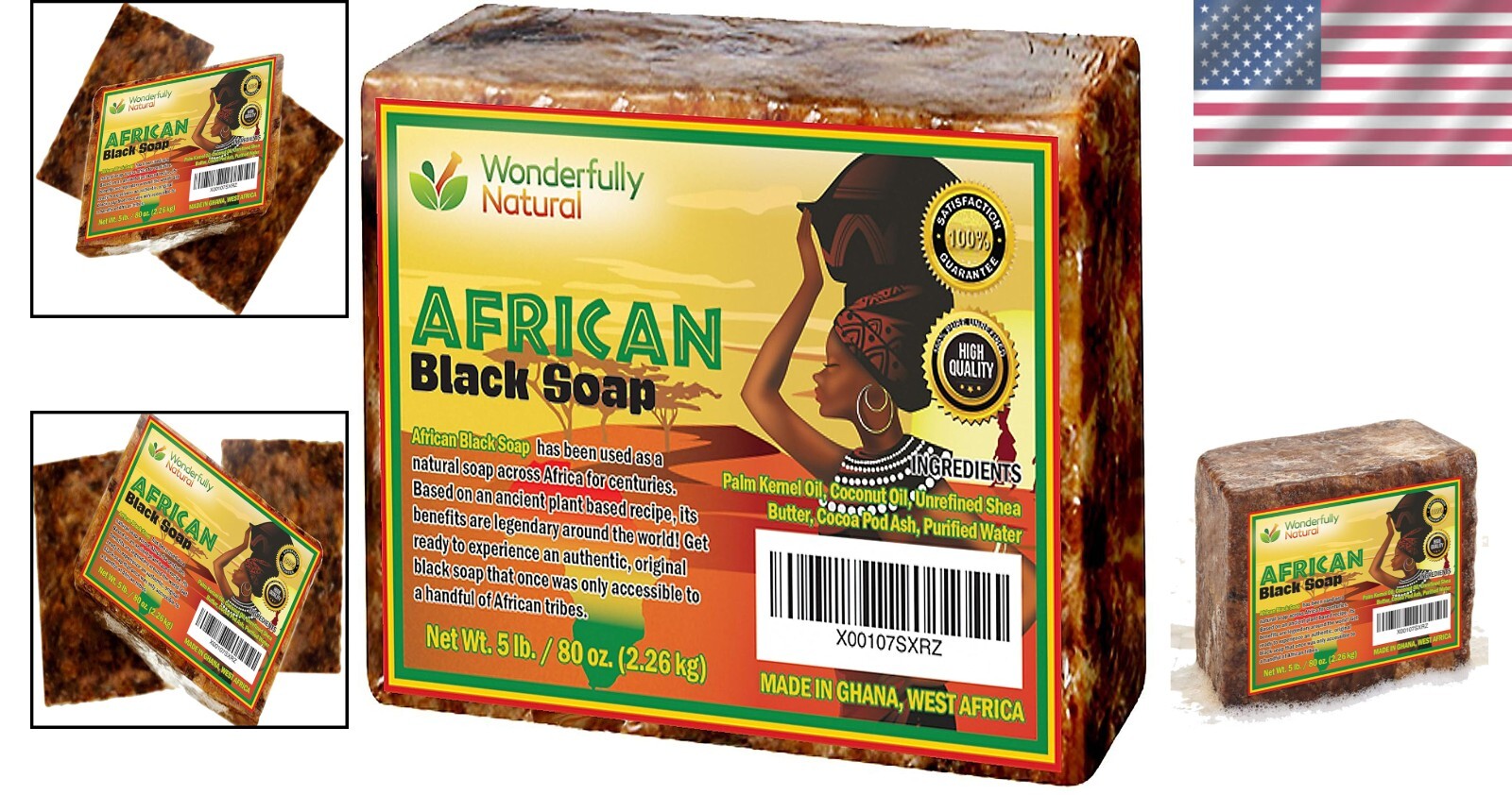 Raw Handcrafted African Black Soap - 5 lbs for Acne Prone & Sensitive Skin