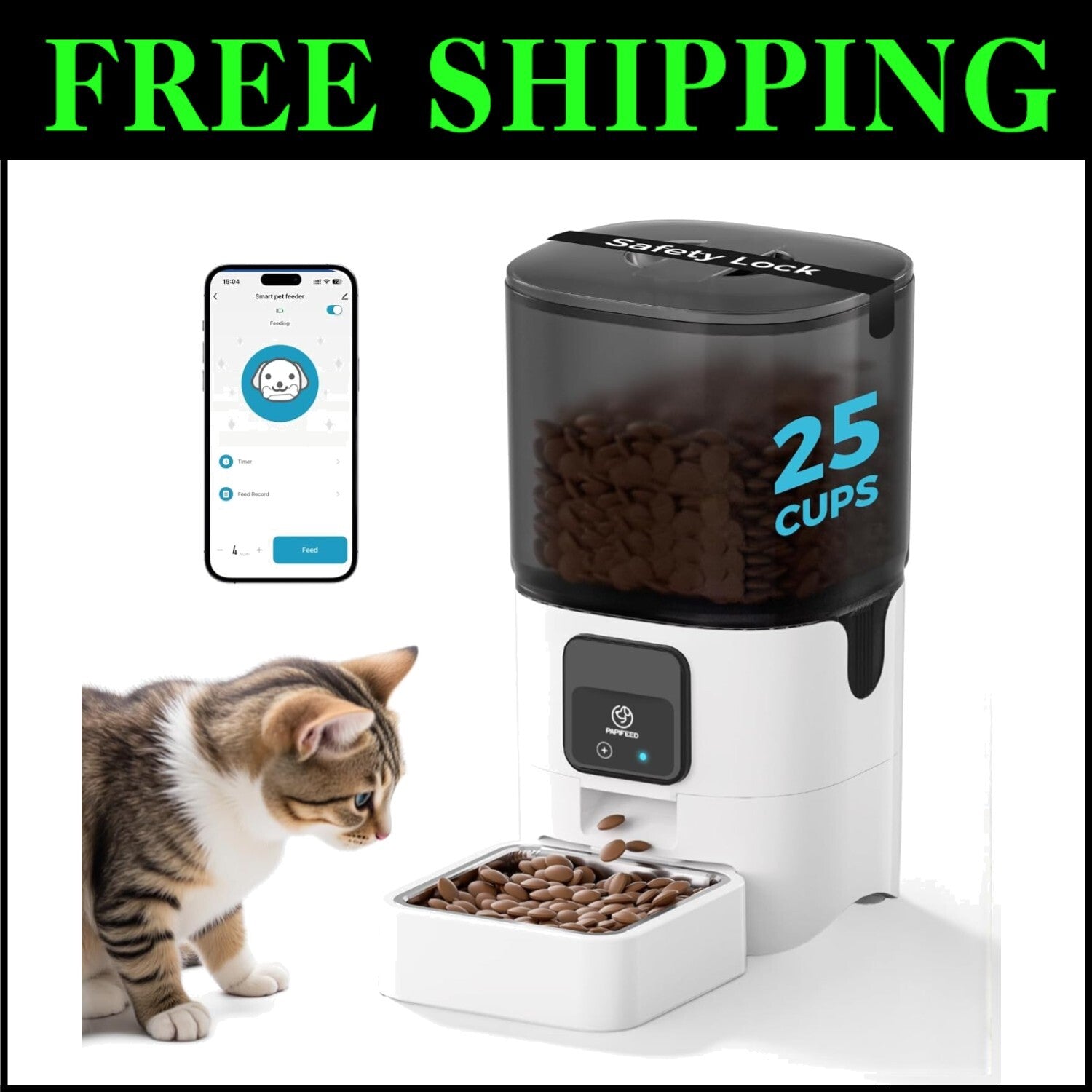 Smart WiFi Cat Feeder - Automatic 6L Portion Control & Alexa Compatible