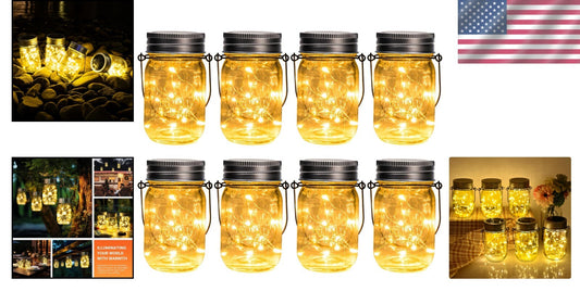 Durable Waterproof Solar Hanging Lights - 8-Pack Mason Jar LED Lanterns for Yard