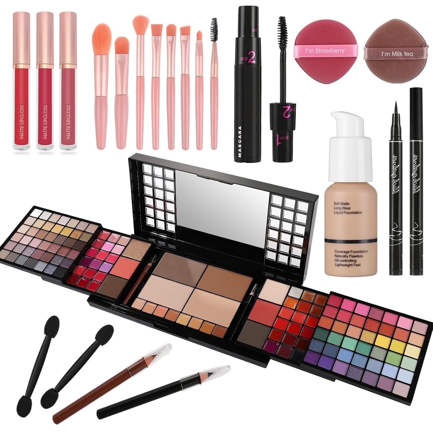 Elegant Makeup Gift Set for Women: All-in-One Case with Mirror and Tools