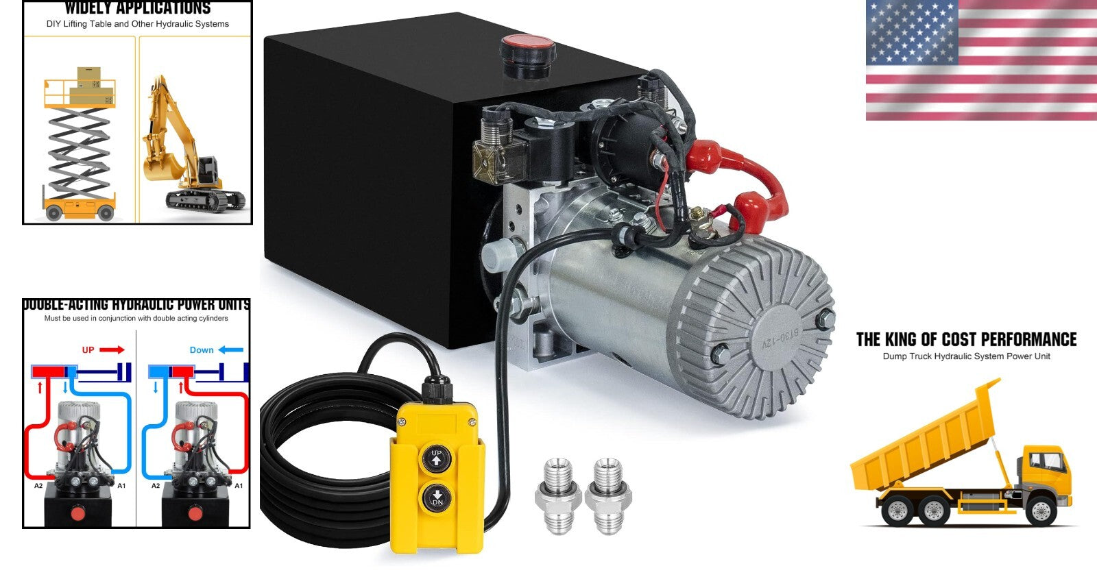 Compact 15 Quart Hydraulic Power Unit - Ideal for Trailers, Forklifts, and More
