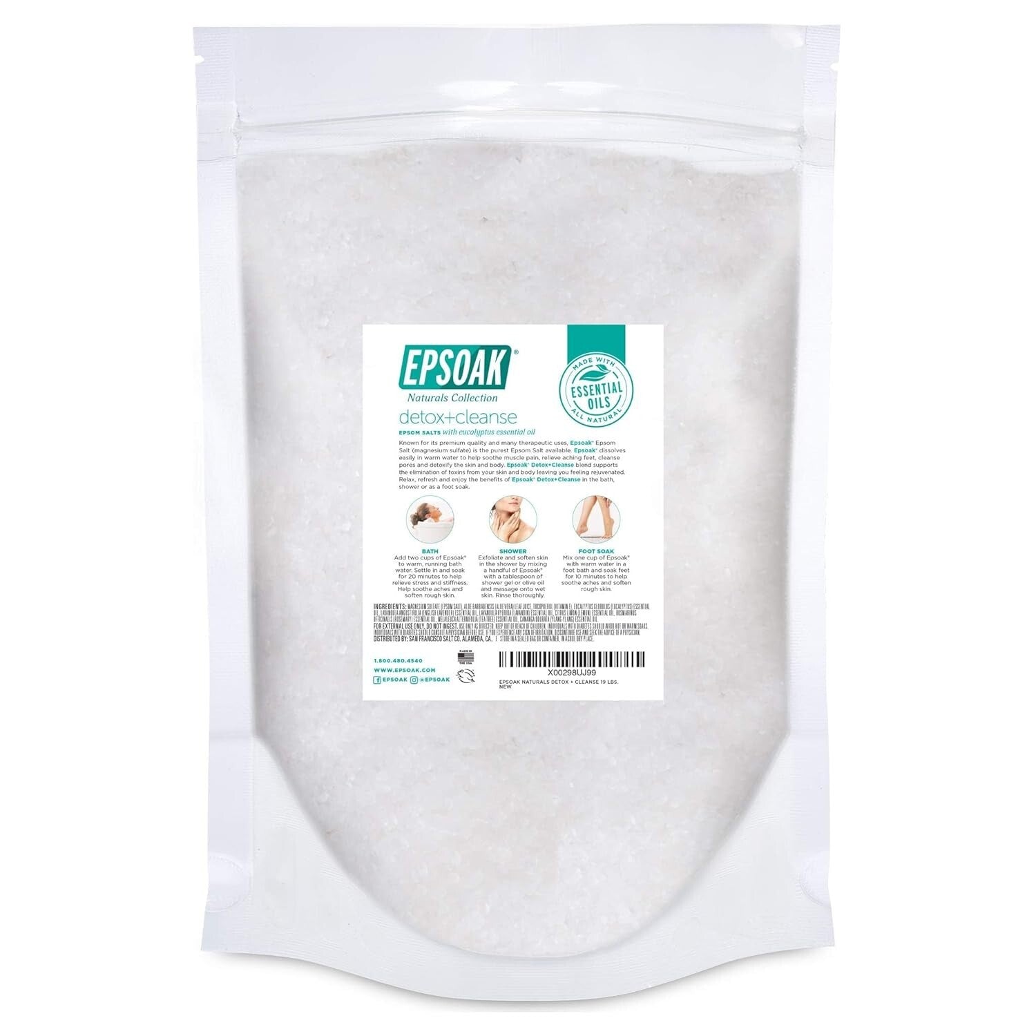 Lavender Scented 19 lbs Epsom Salt Detox + Cleanse for Relaxation & Wellness