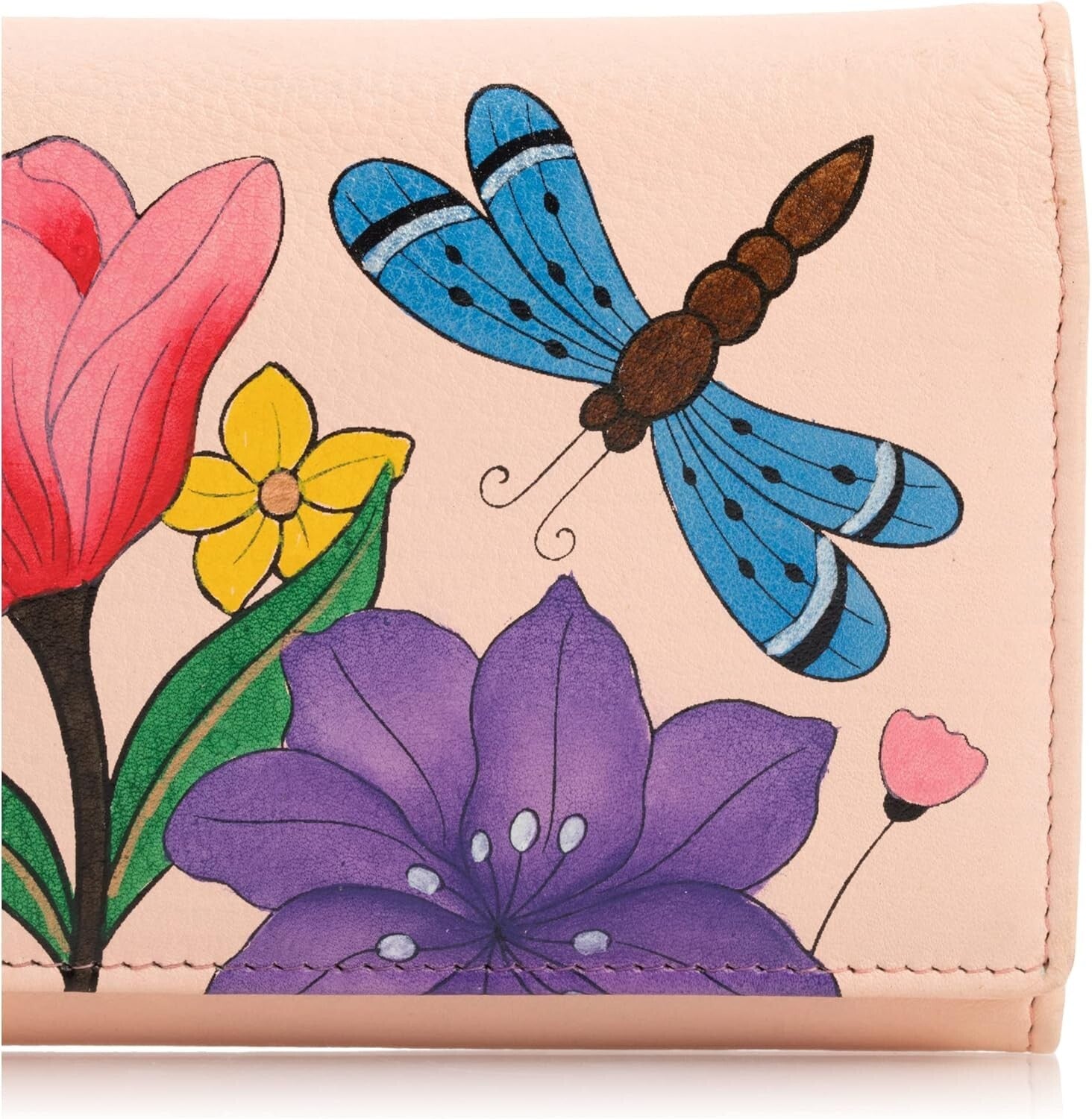 Stylish Hand-Painted Leather Wallet: 7.5” with Magnetic Closure and Coin Pocket
