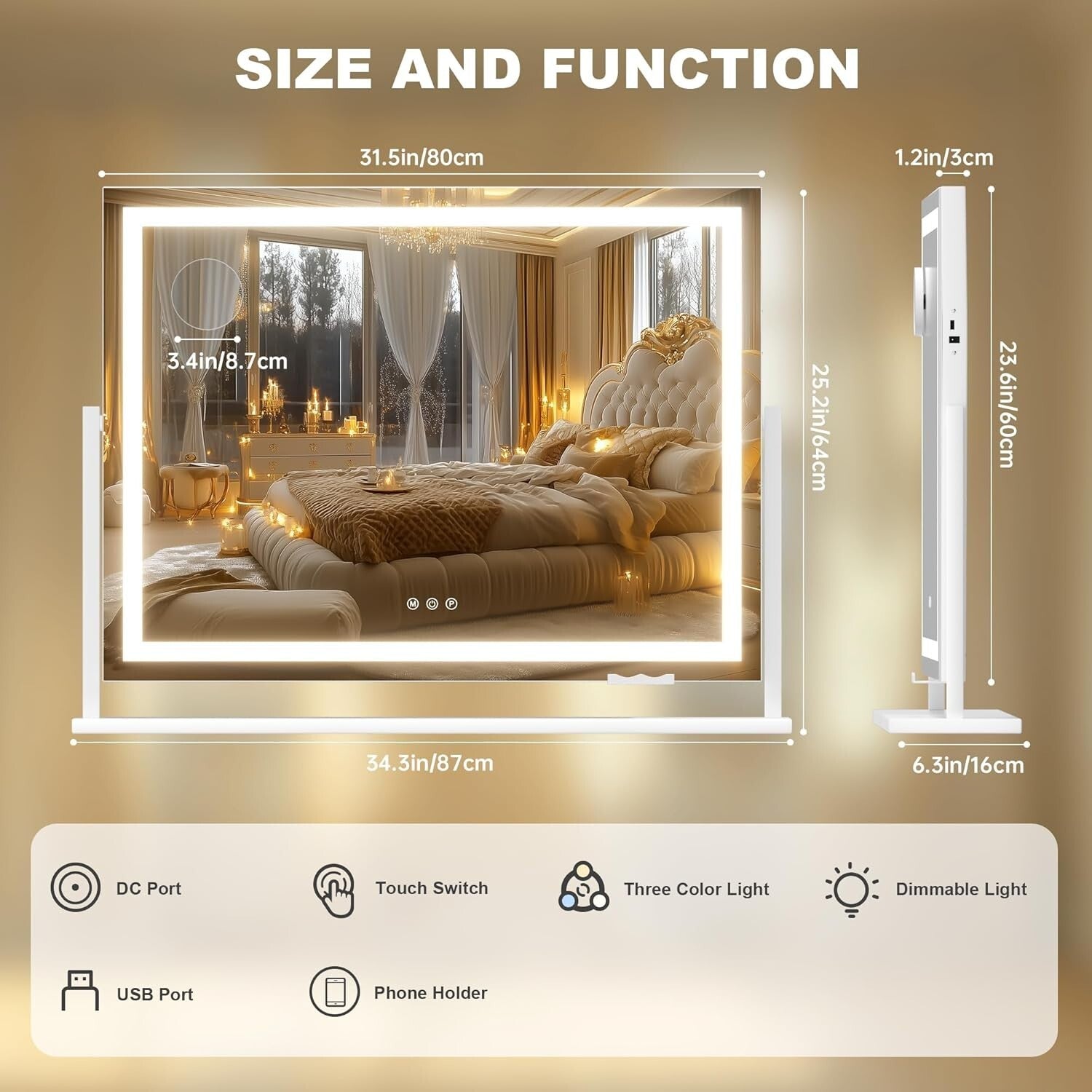 Modern LED Makeup Mirror with 10X Magnification - USB and Smart Touch Features