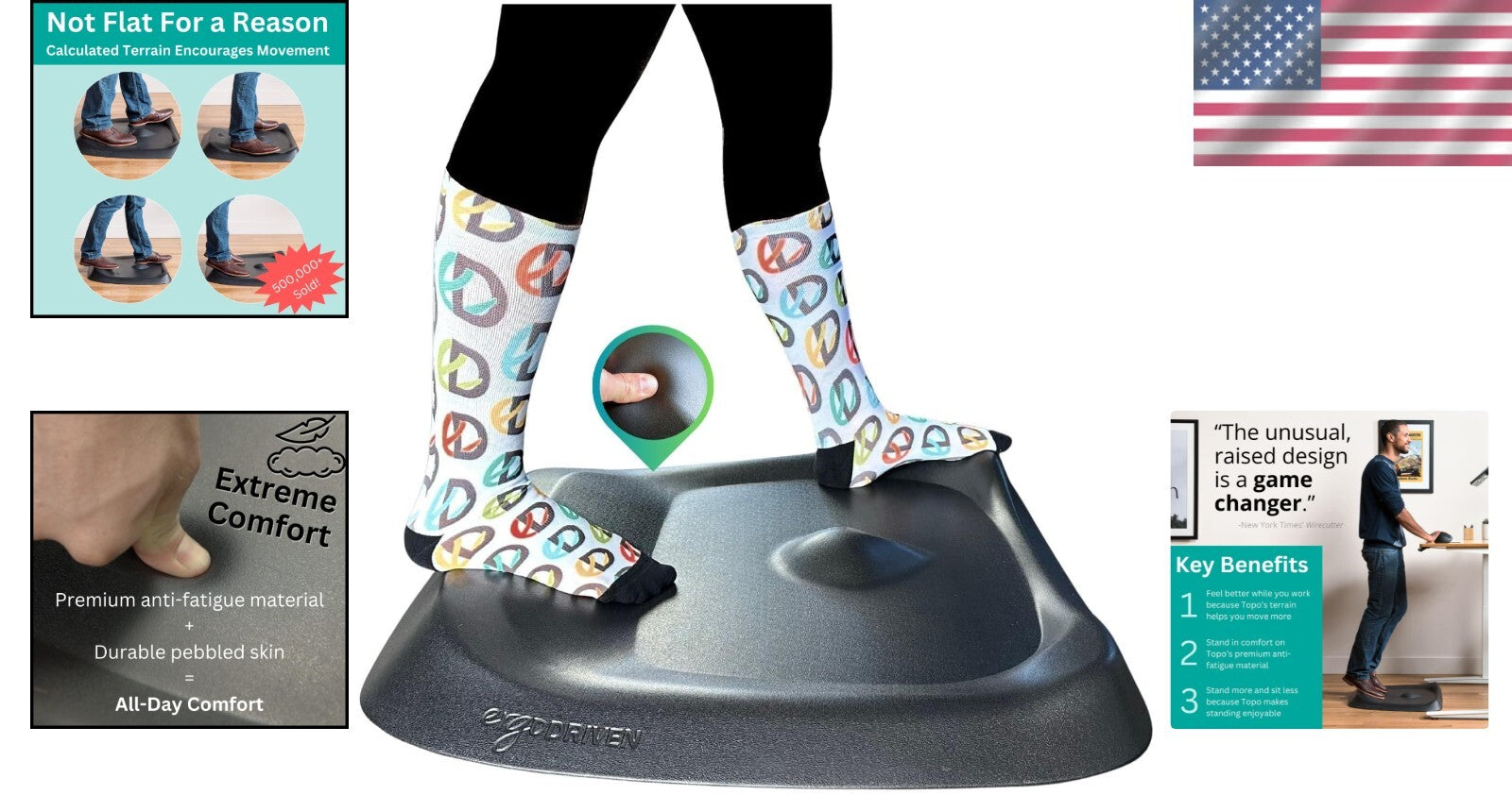 Topo Comfort Mat: The Original Not-Flat Anti-Fatigue Desk Mat in Obsidian Black