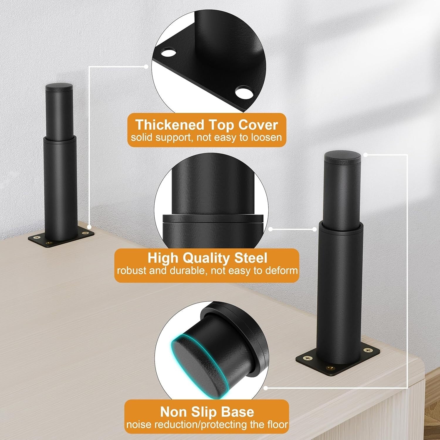 8 Heavy-Duty Adjustable Furniture Legs - Modern Black Metal Legs for Home Decor