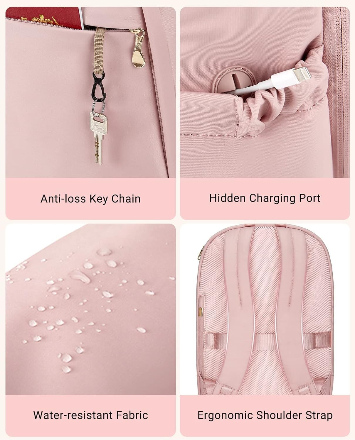 17.3 Inch Laptop Backpack for Women with USB Charging, Water Resistant - Beige