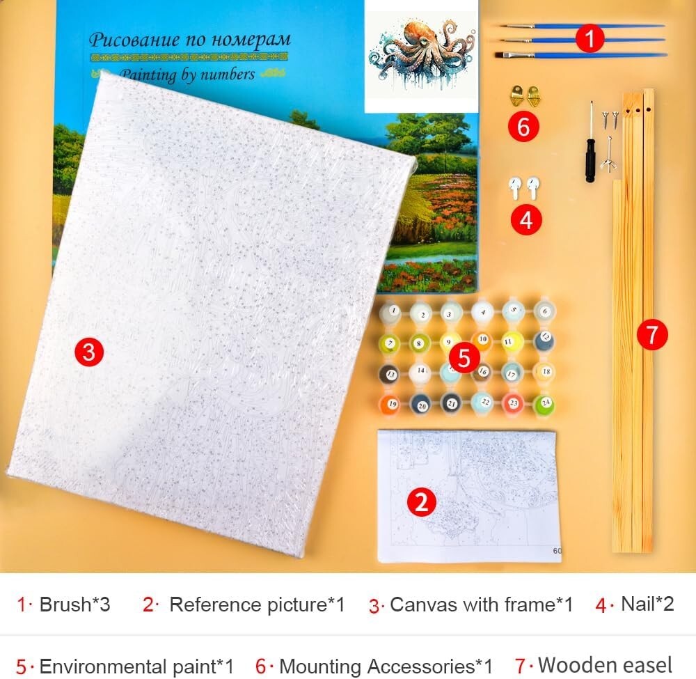 Luxury DIY Acrylic Paint by Number Kit - Framed Octopus Theme for Adults