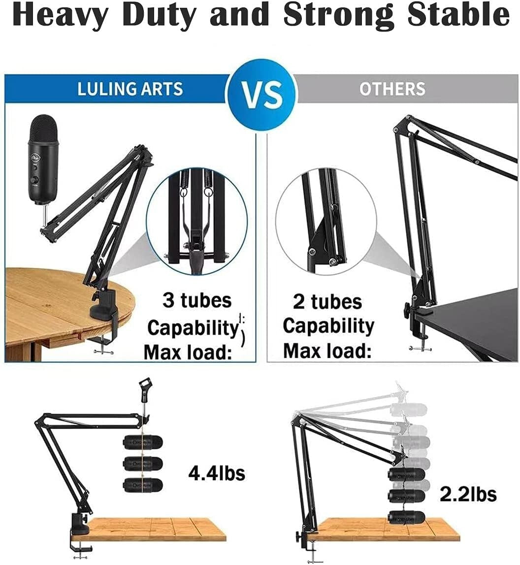 Adjustable Heavy-Duty Microphone Boom Arm with 5/8” and 1/4” Adapters Included