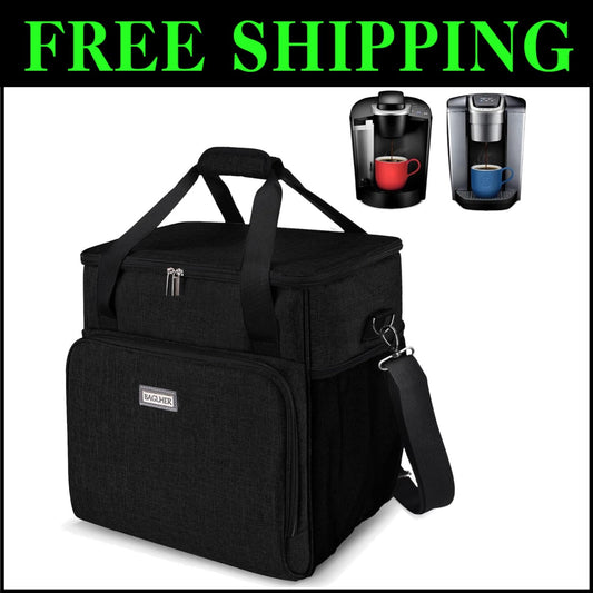Black Coffee Maker Case with Multi-Pockets for Easy Travel - Fits Keurig Models