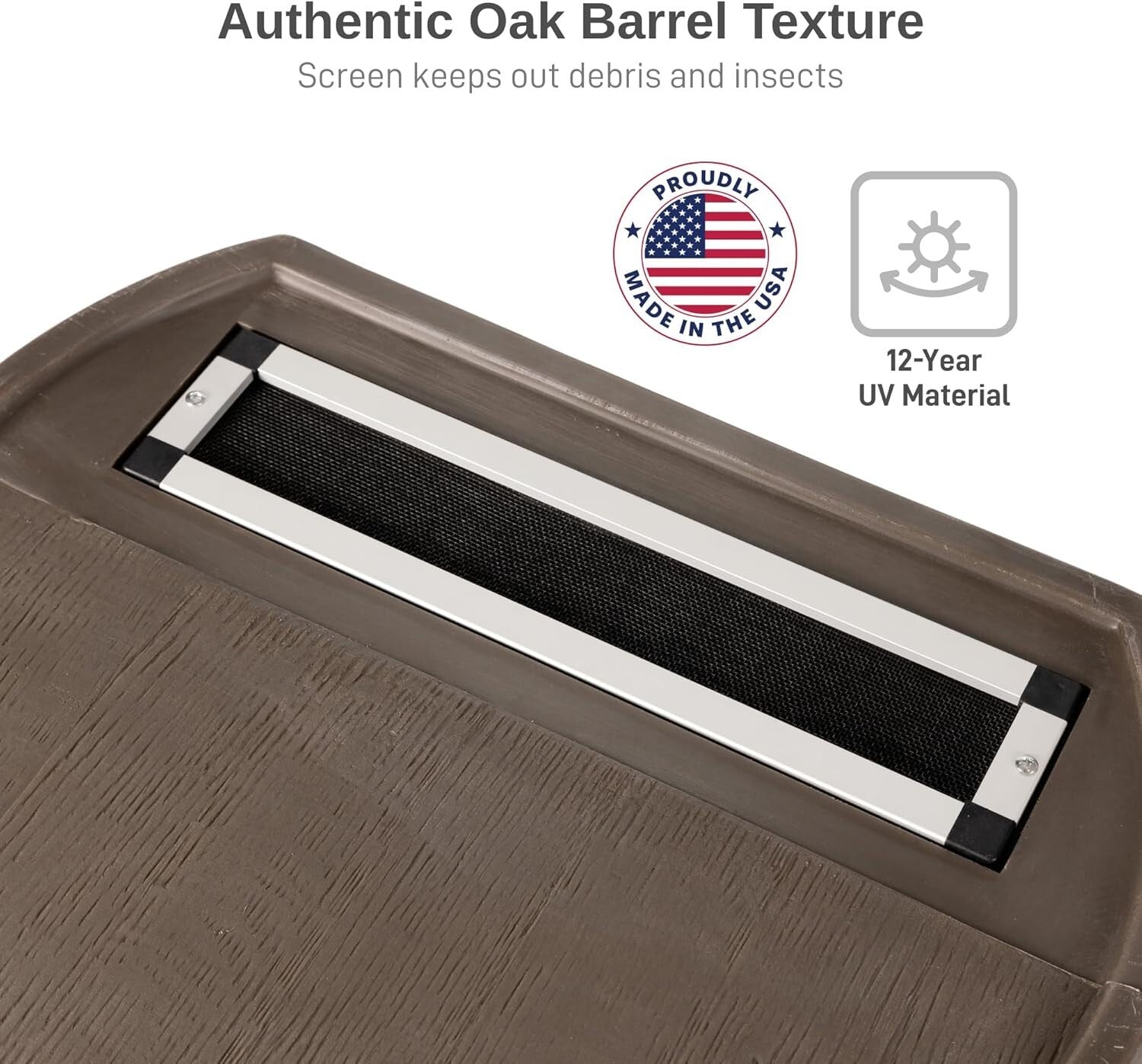 Elegant 50-Gallon Rain Barrel with Textured Finish & Efficient Overflow Valve