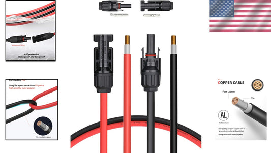 70FT 10AWG Weatherproof Solar Extension Cable with Male & Female Connectors