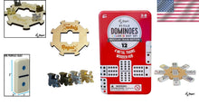 Load image into Gallery viewer, Double 12 Mexican Train Domino Set with 91 Colorful Tiles &amp; 4 Metal Trains