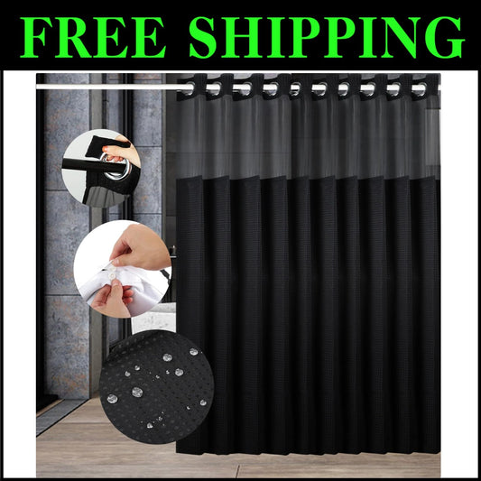 Luxury Hotel-Grade Shower Curtain with Thick Waffle Weave & Mesh Top - 72x74