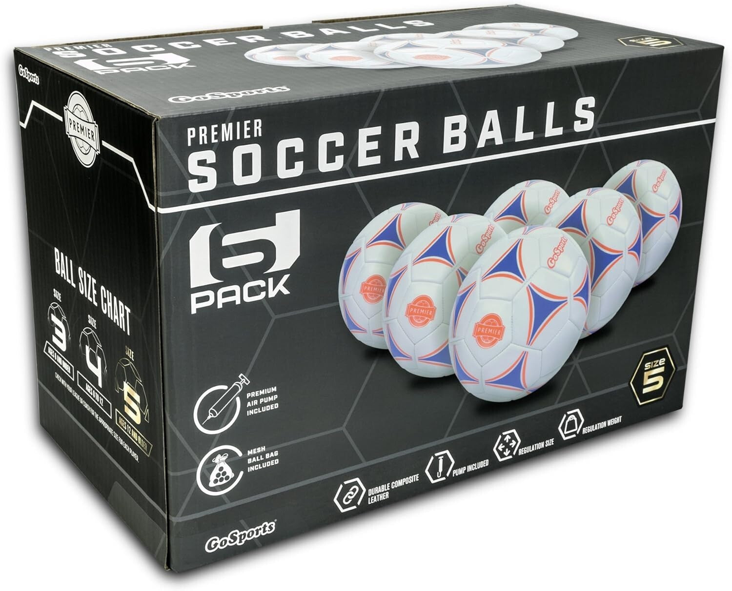 Premium 6 Pack Soccer Balls - Synthetic Leather with Inflator Included!