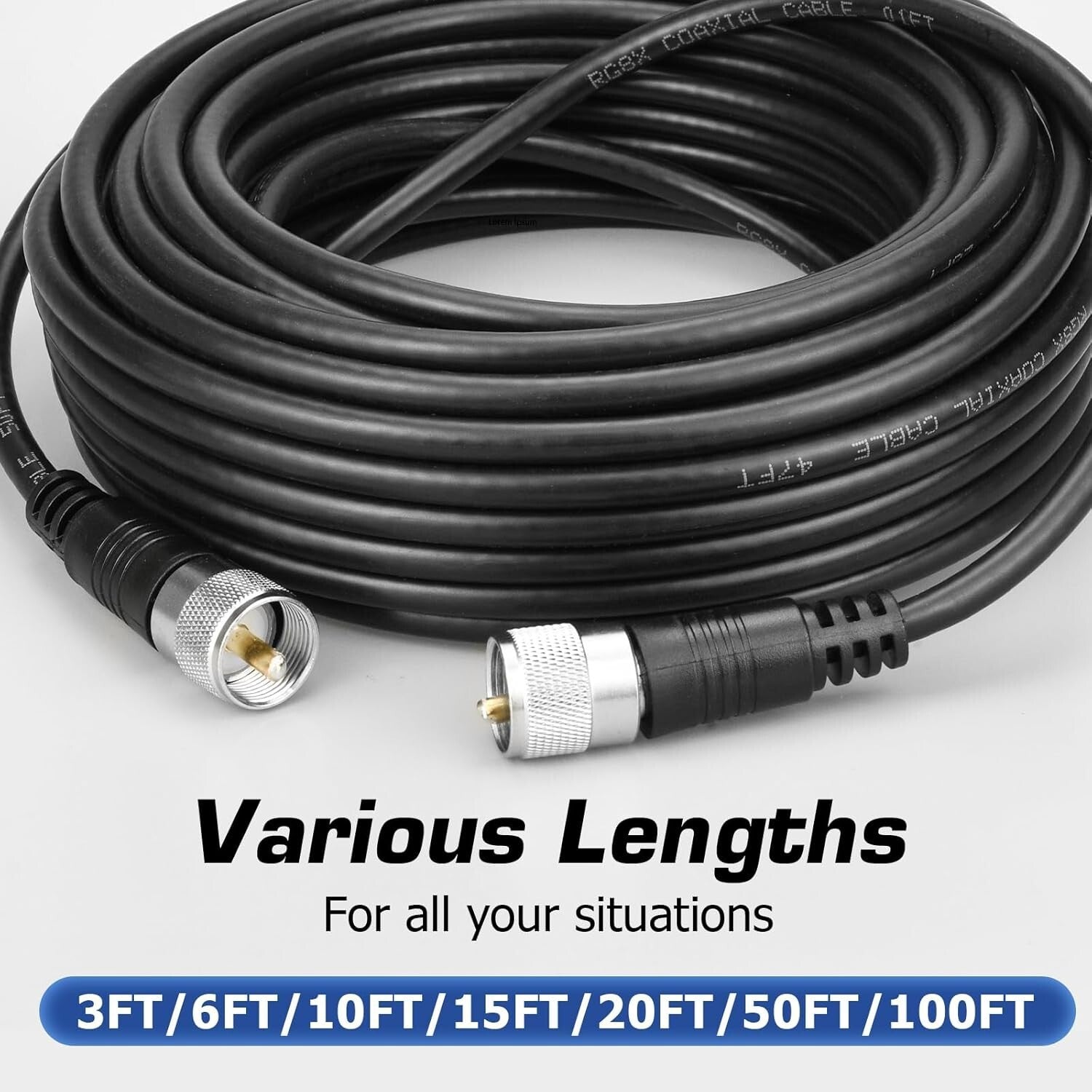 100 ft RG8X Low Loss Coaxial Cable with UHF PL259 Male Connectors for HAM Radio