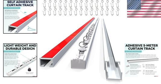 16.4FT Self-Adhesive Curtain Track - Lightweight PVC, Easy Install, All-in-One