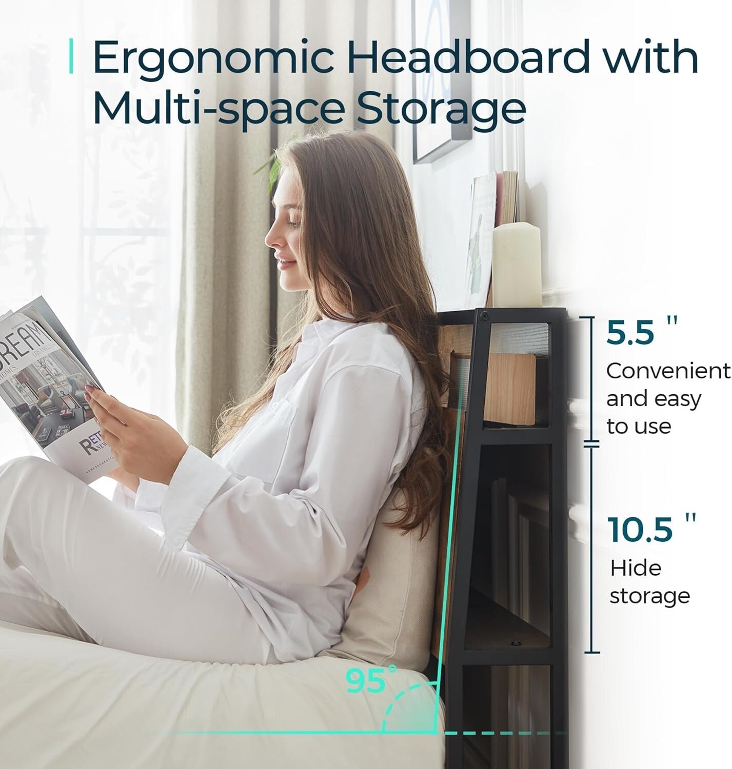 Heavy-Duty Twin Bed Frame with Stylish Ergonomic Headboard & Under-Bed Storage