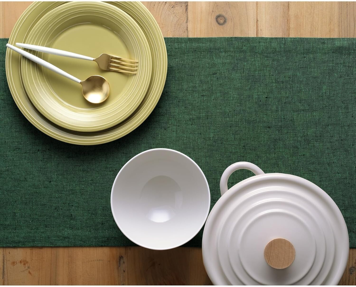 Elegant 120 Inch Forest Green Linen Table Runner - 100% Pure Flax Design