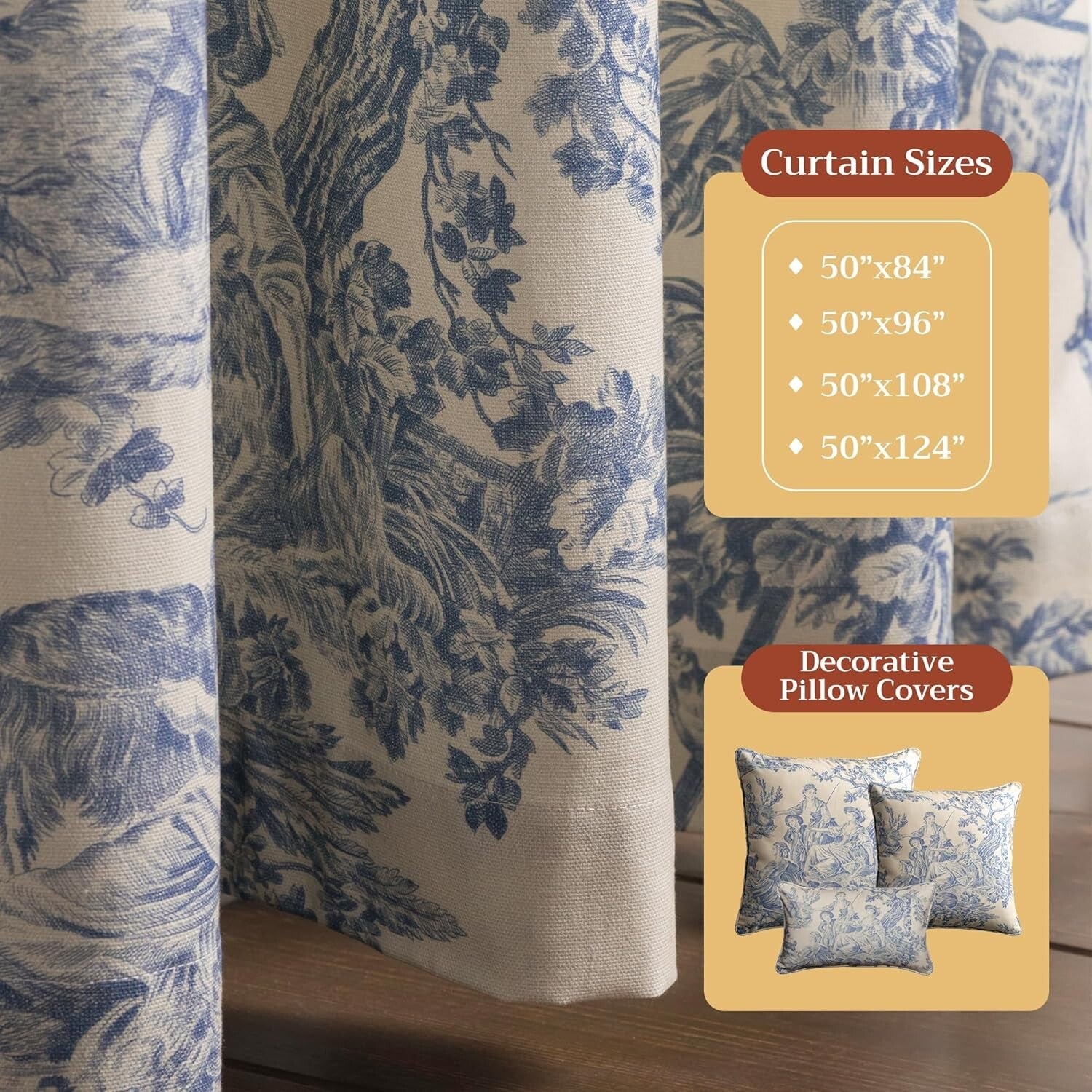 Charming 100% Cotton Toile Drapes 50" W x 108" L - Classic Elegance for Any Room