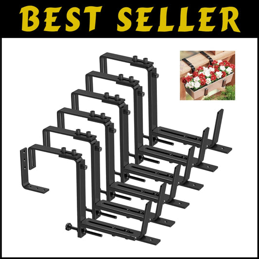 6 Adjustable Planter Box Brackets – Heavy Duty Wall & Railing Mounts, Black
