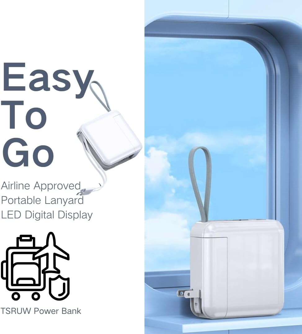 4-in-1 LED Display Power Bank with Built-in Cables - Lightweight & Travel Ready