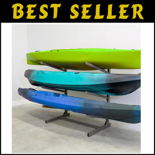 Heavy-Duty Freestanding Kayak Storage Rack for 3 Kayaks - Adjustable & Durable