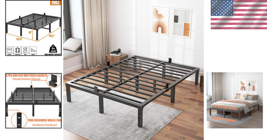 Stylish Black Full Size Bed Frame with Non-Slip Mattress Support – Easy Assembly