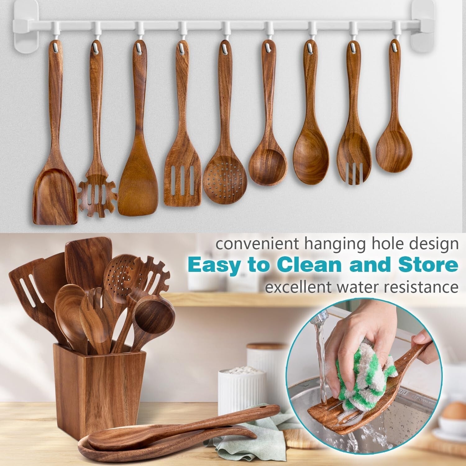 Luxurious Acacia Wood 11-Piece Kitchen Utensils Set - Lightweight & Durable