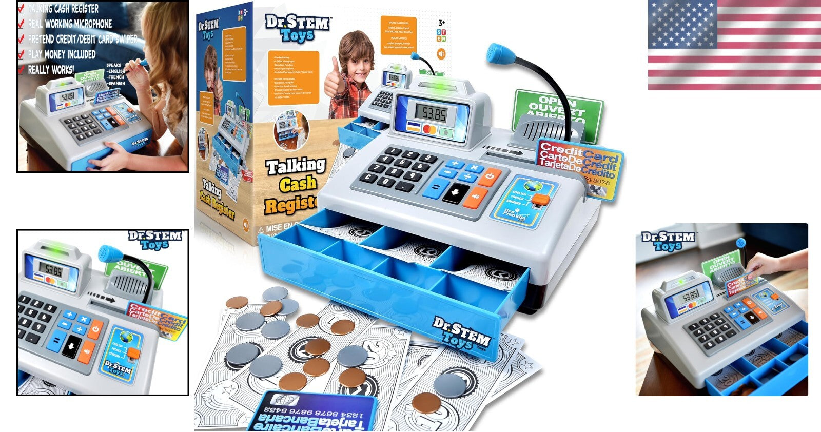 Durable Cash Register Play Set: 69 Pieces with Interactive Voice and Languages