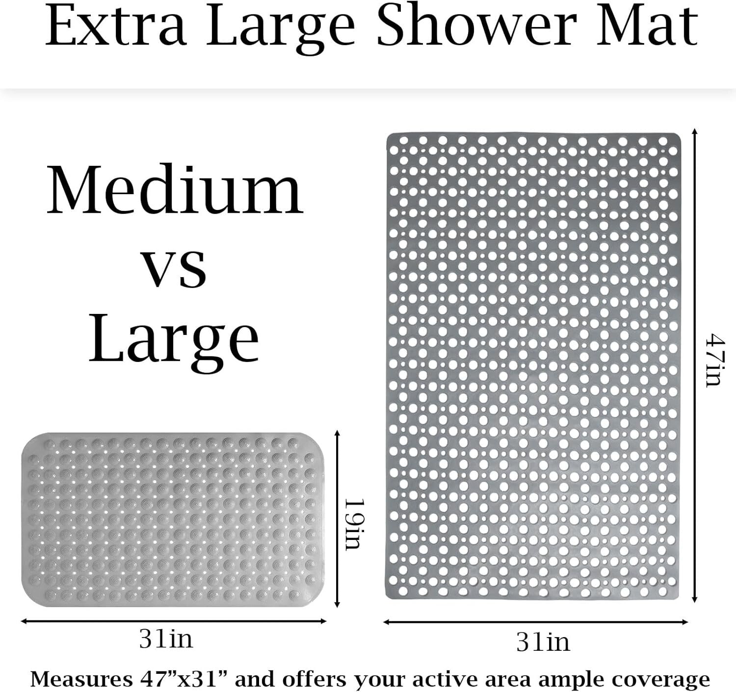 Comfortable Oversized Anti-Slip Shower Mat - 47x32 Inches for Ultimate Safety
