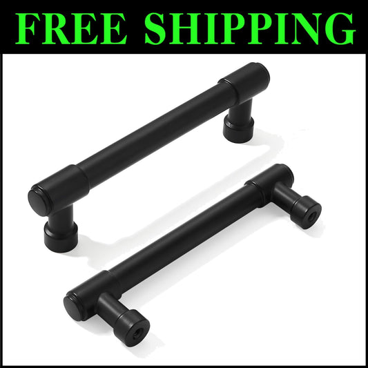 Stylish 10-Pack Matte Black Cabinet Handles - 3.5 Inch Center for Versatile Use