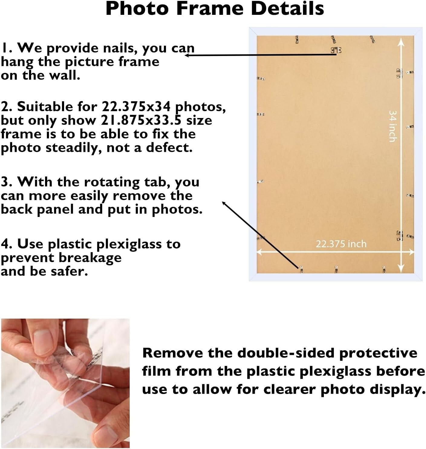 Elegant 22.375x34 White Photo Frame for Wall Art - Horizontal & Vertical Use