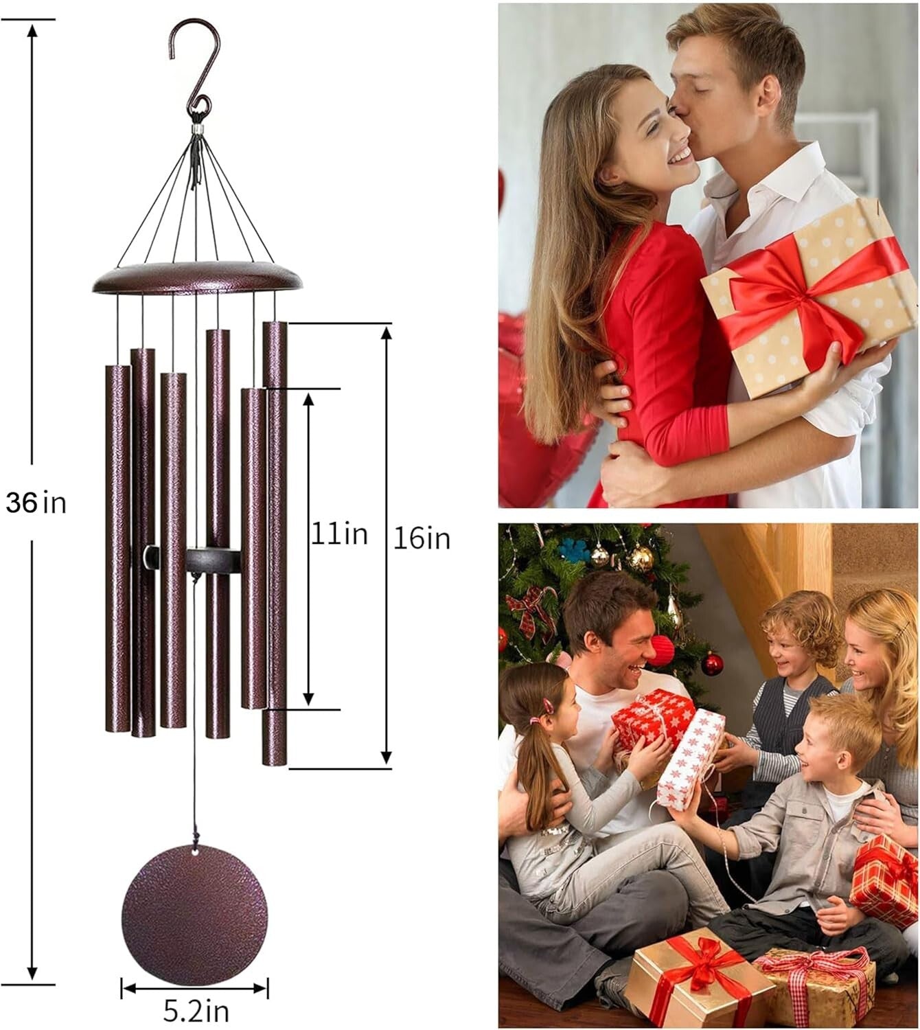 36" Outdoor Wind Chimes in Bronze - Deep Tones for Memorial Remembrance