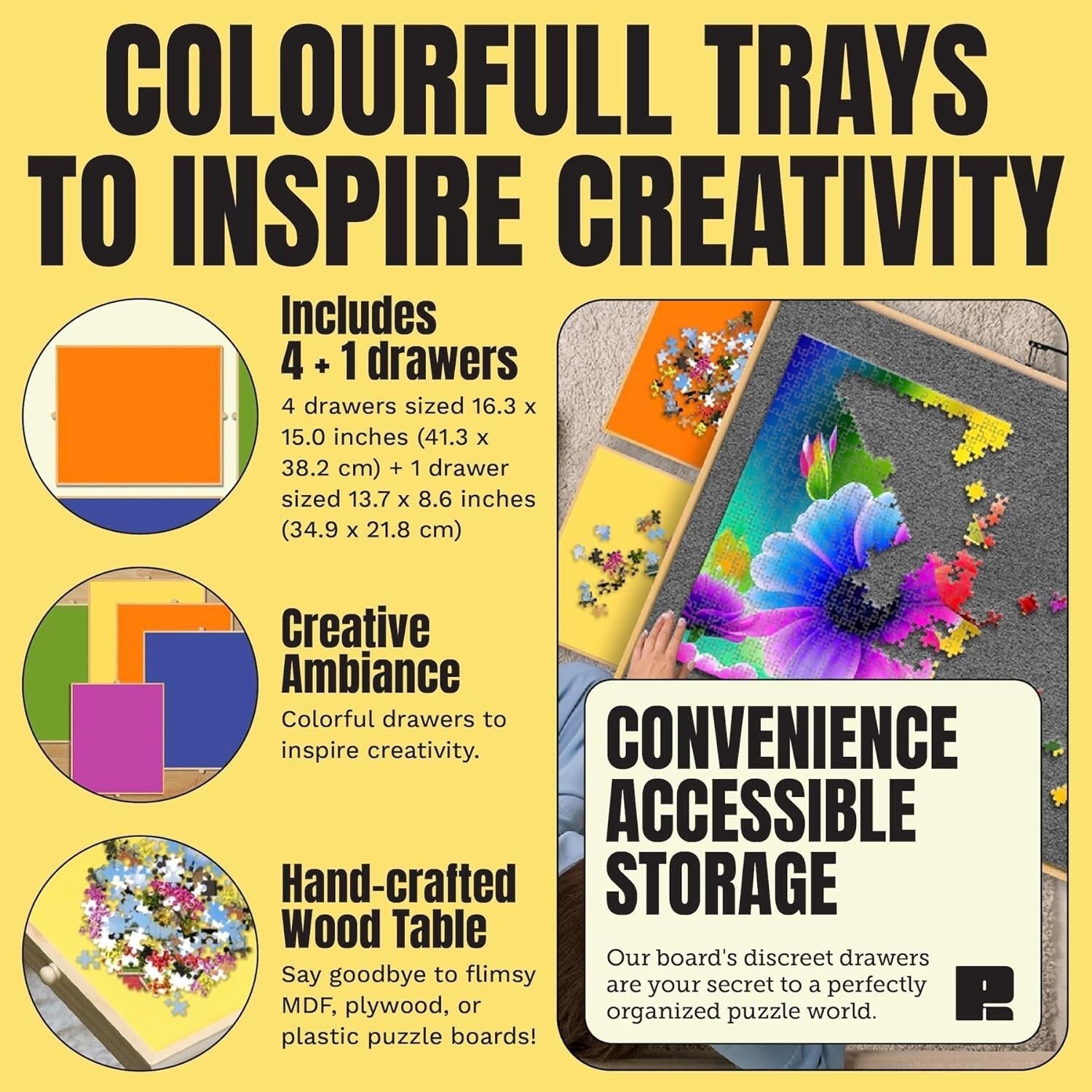 41" x 32" Jigsaw Puzzle Table with Removable Felt Mat - Ideal for Puzzle Lovers