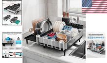 Load image into Gallery viewer, Black Expandable Dish Rack with Flip-Up Holders - 304 Stainless Steel Durability
