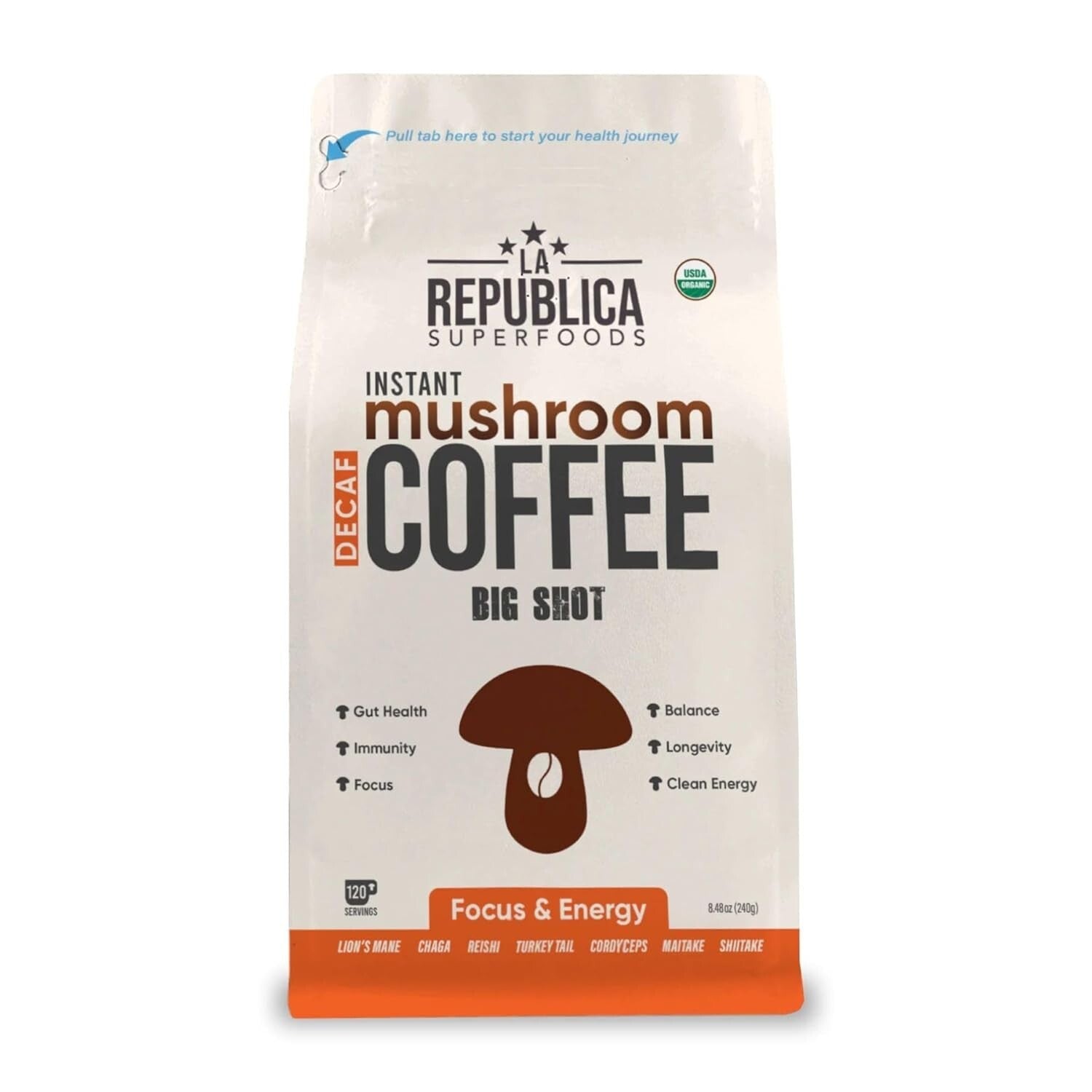 Experience Clean Energy: 120 Servings of La Republica Decaf Mushroom Coffee