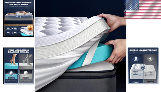 5" Mega Support Twin Mattress Topper with Bamboo Cooling Layer for Comfort